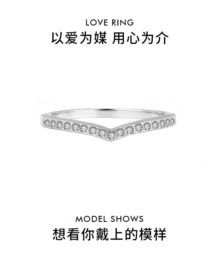 Sterling Silver V Moissanite Ring for Women, Stackable, Simple Couple Design, Pure Silver Plated18K Platinum Factory Direct Sale Heart Shape