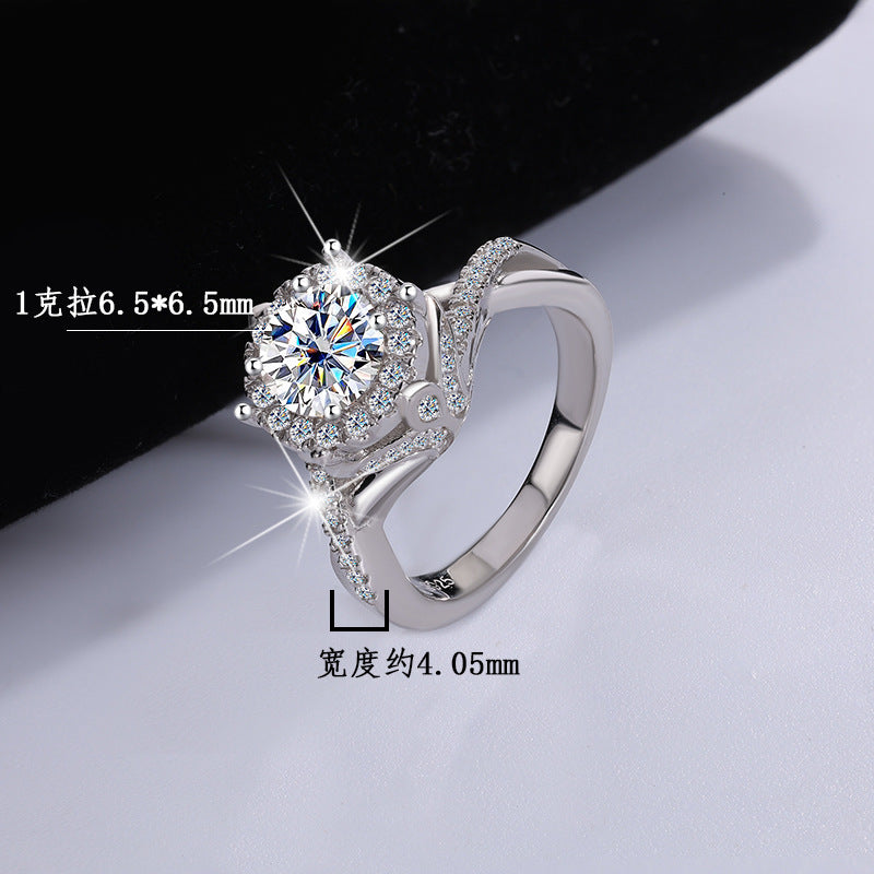Europe and America Cross Border Hot Sale S925Pure Silver Royal Estate Moissanite Heavy Craft Luxurious Setting Women's Ring High-end Diamond Ring Wholesale
