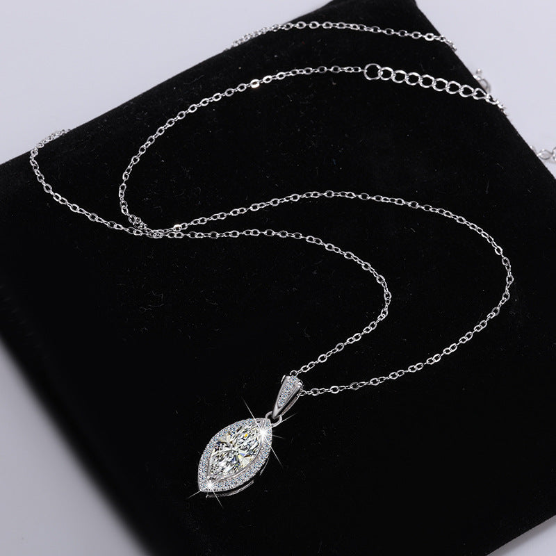 Europe and america cross border S925Silver Horse Eye Moissanite Full Diamond Necklace for Women, Elegant and Simple Versatile Collarbone Chain, Factory Wholesale