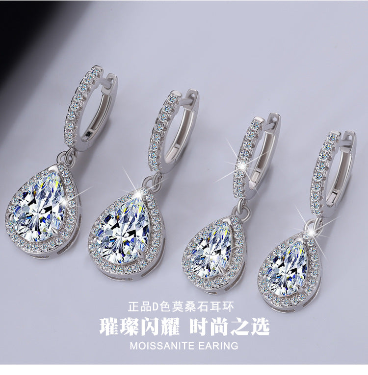 Cross-border wholesale Moissanite Earrings S925Sterling Silver Earrings Classic Premium Water Drop Pear Shape Earrings Moissanite Stud Earrings