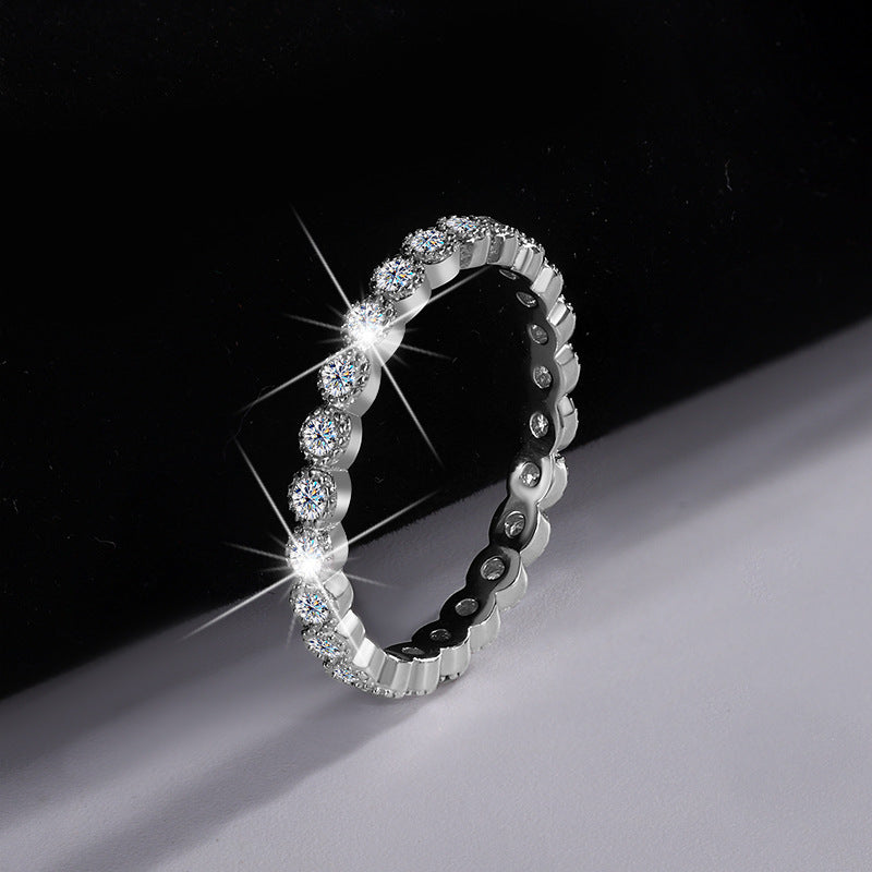 Cross-Border New Products S925Sterling Silver Starry Sky Full Moissanite Full Diamond Ring for Women Korean and Japanese Style Versatile Double Stackable Women's Ring