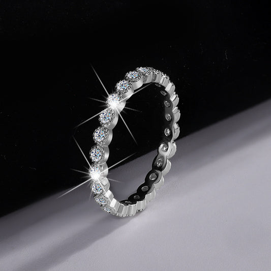 Cross-Border New Products S925Sterling Silver Starry Sky Full Moissanite Full Diamond Ring for Women Korean and Japanese Style Versatile Double Stackable Women's Ring