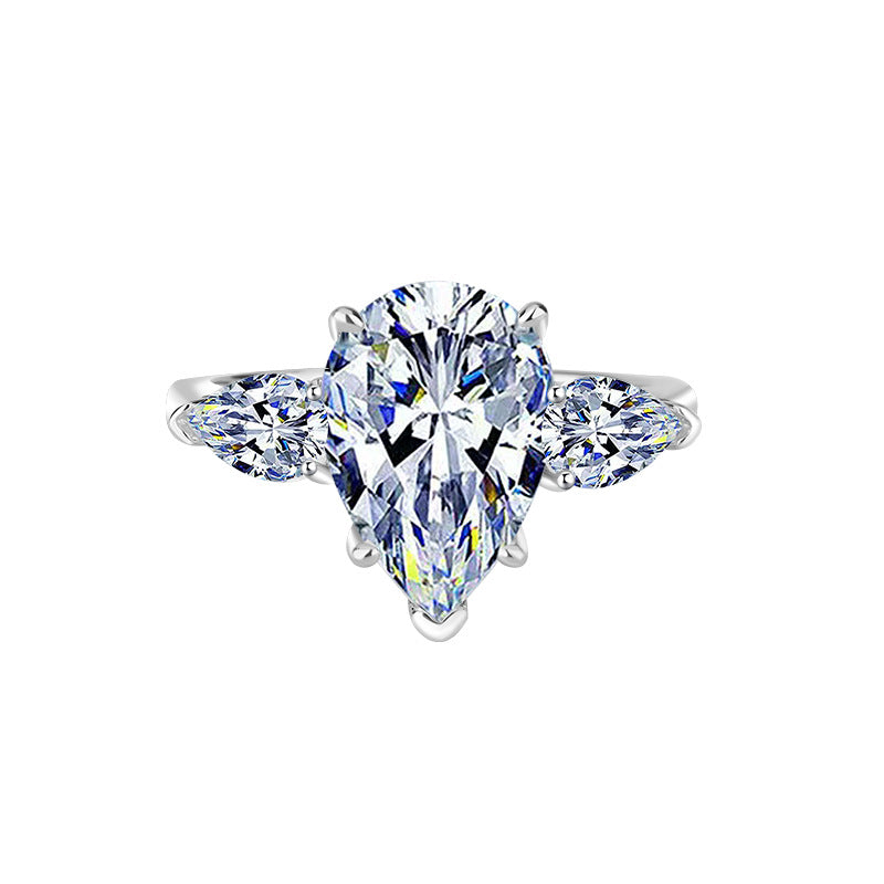Best seller in europe and america S925Silver Moissanite Water Drop Pear-Shaped Ring with Luxurious Irregular Cut Diamonds 4Wholesale Women's Carat Rings