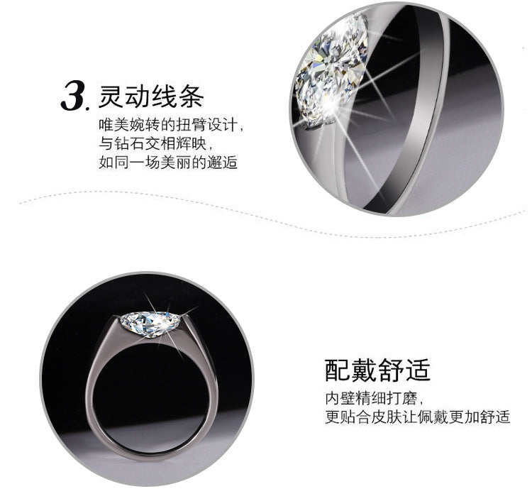 Cross-border hot selling S925Sterling Silver Horse Eye Ring1Carat Moissanite5×10mm Minimalist New Style with Advanced Design Sense
