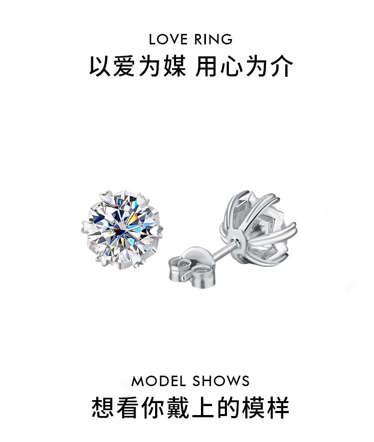 Cross-border hot selling S925Silver Genuine Moissanite Snowflake Earrings Elegant Simple Moissanite Ear Jewelry Factory Wholesale