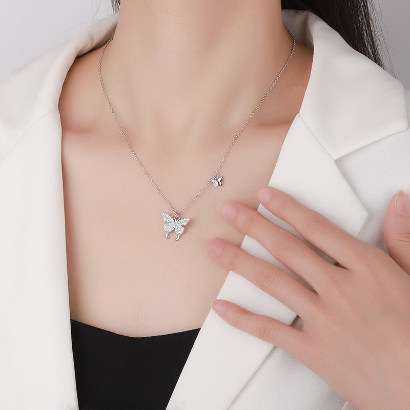 Cross-border hot selling S925Sterling Silver Butterfly Necklace for Women Korean Version Versatile Light Luxury Style Collarbone Chain Personality Fashion Wholesale