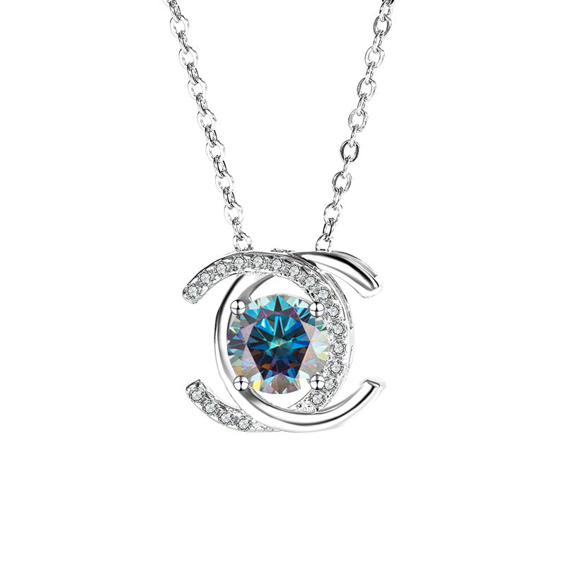 S925Sterling Silver Double C Xiaoxiangjia Necklace Moissanite Diamond Pendant Single Diamond Simple Luxury Versatile Collarbone Chain Wholesale