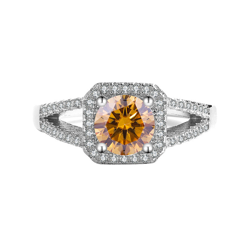 S925Sterling Silver Ring Double Row Square Moissanite Ring Proposal Wedding Women's Diamond Ring Manufacturer Wholesale Genuine Diamond Direct Sale