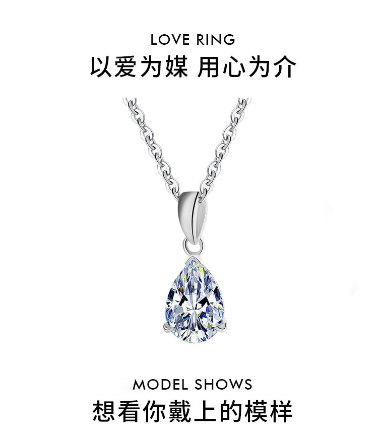 Cross-border hot selling S925Pure Silver Moissanite Pendant Water Drop Necklace for Women Simple Irregular Collarbone Chain Factory Wholesale