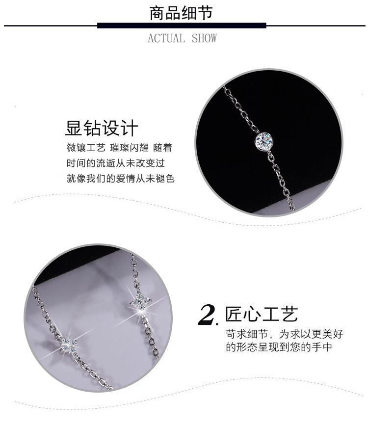 Cross-border hot S925Sterling Silver Four-Leaf Clover Women's Necklace Moissanite Diamond Pendant Light Luxury Minimalist Style Internet Celebrity Collarbone Chain