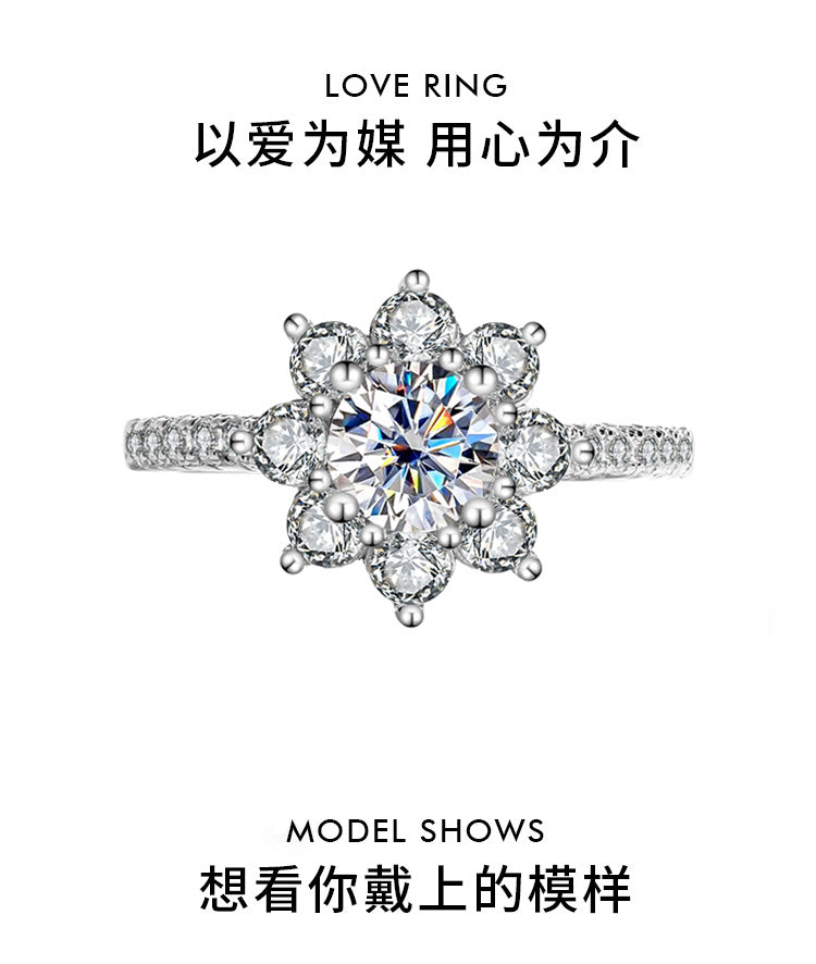 Sterling Silver925Moissanite Ring for Women Silver Ring Flower Diamond Ring TikTok Live Genuine Diamond Source Dropshipping