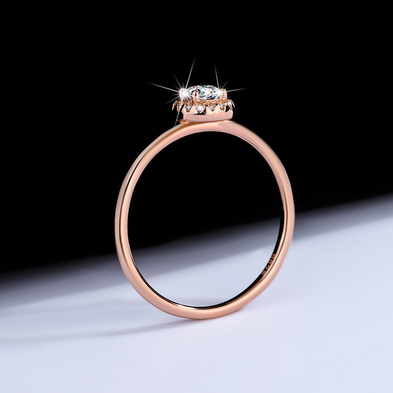 925Sterling Silver D Moissanite Rose Gold Small Round Bag Simple Fashion Classic Wedding Ring Live Source