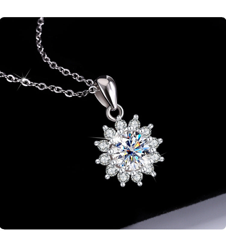 Genuine Moissanite Necklace for Women, Pure Silver Sunflower Diamond Pendant, Women's Light Luxury Versatile Collarbone Chain, Birthday Gift