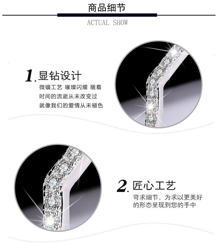 Sterling Silver V Moissanite Ring for Women, Stackable, Simple Couple Design, Pure Silver Plated18K Platinum Factory Direct Sale Heart Shape
