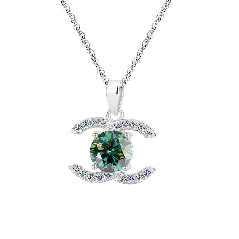 Exclusive for cross-border S925Pure Silver Moissanite Small Chanel Style Pair C Pendant High-End Versatile Full Diamond Necklace Factory Wholesale