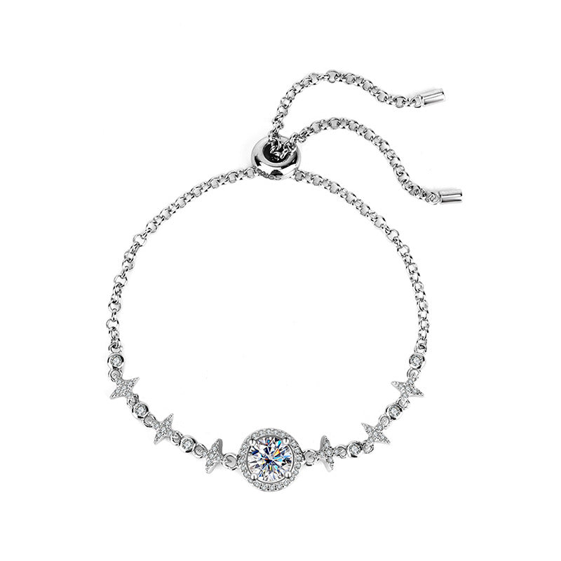 S925Sterling Silver Bracelet Moissanite Bracelet Starry Sky Round Bag Simple Fashion Women's TikTok Live Streaming Factory Direct Sale