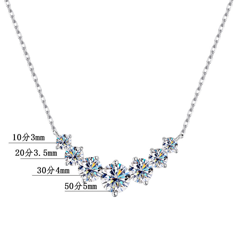 S925Pure Silver Smiling Seven Princess Moissanite Necklace High-end Versatile Collarbone Chain Moissanite Pendant Wholesale