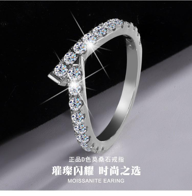 Cross-Border S925Sterling Silver Ring for Women Asymmetric Cross Row Diamond Style High-end Simple Stacking Ring Wholesale