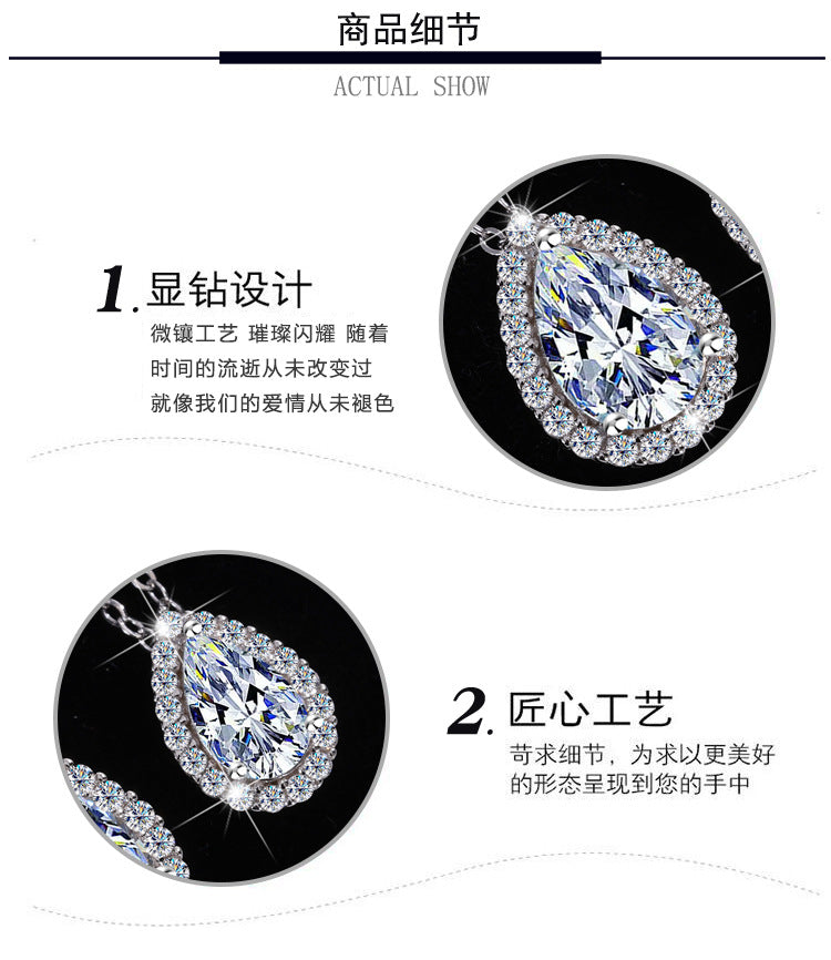 Cross-border hot selling S925Sterling Silver Water Drop Pendant Moissanite Pear Necklace for Women Simple Collarbone Chain Factory Wholesale