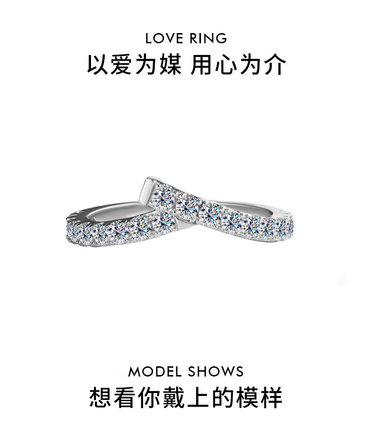 Cross-Border S925Sterling Silver Ring for Women Asymmetric Cross Row Diamond Style High-end Simple Stacking Ring Wholesale