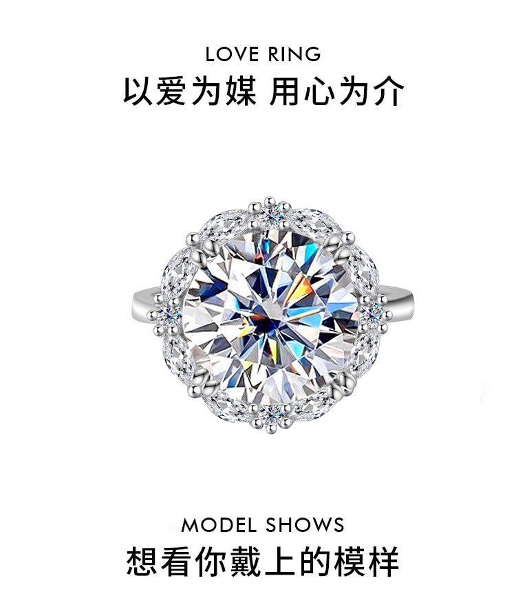 Cross-Border925Women's Sterling Silver Ring5Carat Luxury Beloved Moissanite Ultra Sparkling Ring Fashion High-end Factory Wholesale