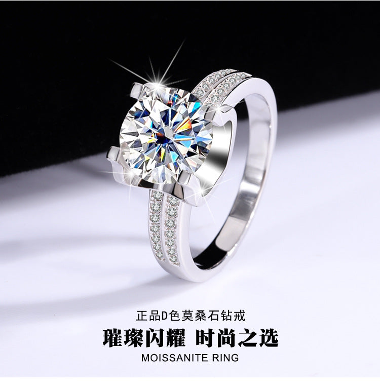 s925Silver Ring Bull Head3Claroissanite Diamond Ring for Women Double Row Diamond Ring Pigeon Egg Wedding Ring Live Streaming Exquisite