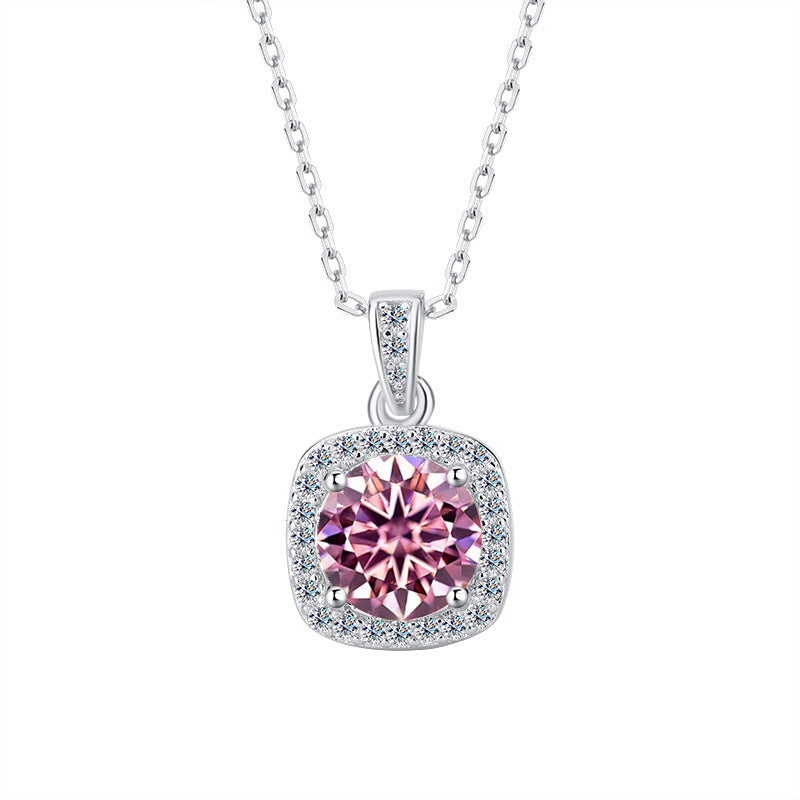 Cross-border hot selling S925Pure Silver Moissanite Square Pendant Necklace Light Luxury High-end Clavicle Chain Moissanite Pendant Wholesale