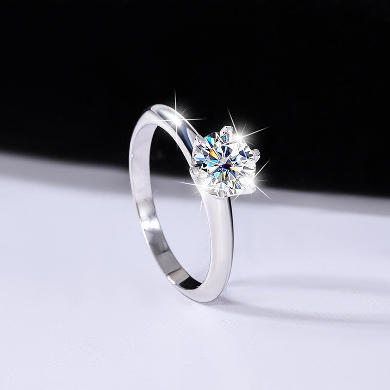 S925Sterling Silver Ring T Six-Prong Moissanite Ring for Women Classic Six-Prong Crown Proposal Ring Wholesale