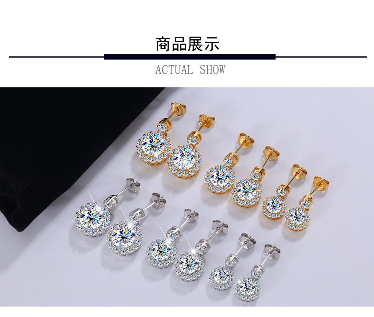 Cross-Border Direct Sales S925Sterling Silver Moissanite Round Stud Earrings Simple Elegant High-end Earrings Moissanite Jewelry Wholesale