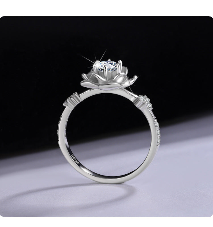 Exclusive for cross-border S925Sterling Silver D Moissanite Water Lily Ring for Women Hot Sale Classic Wedding Live Streaming Wholesale