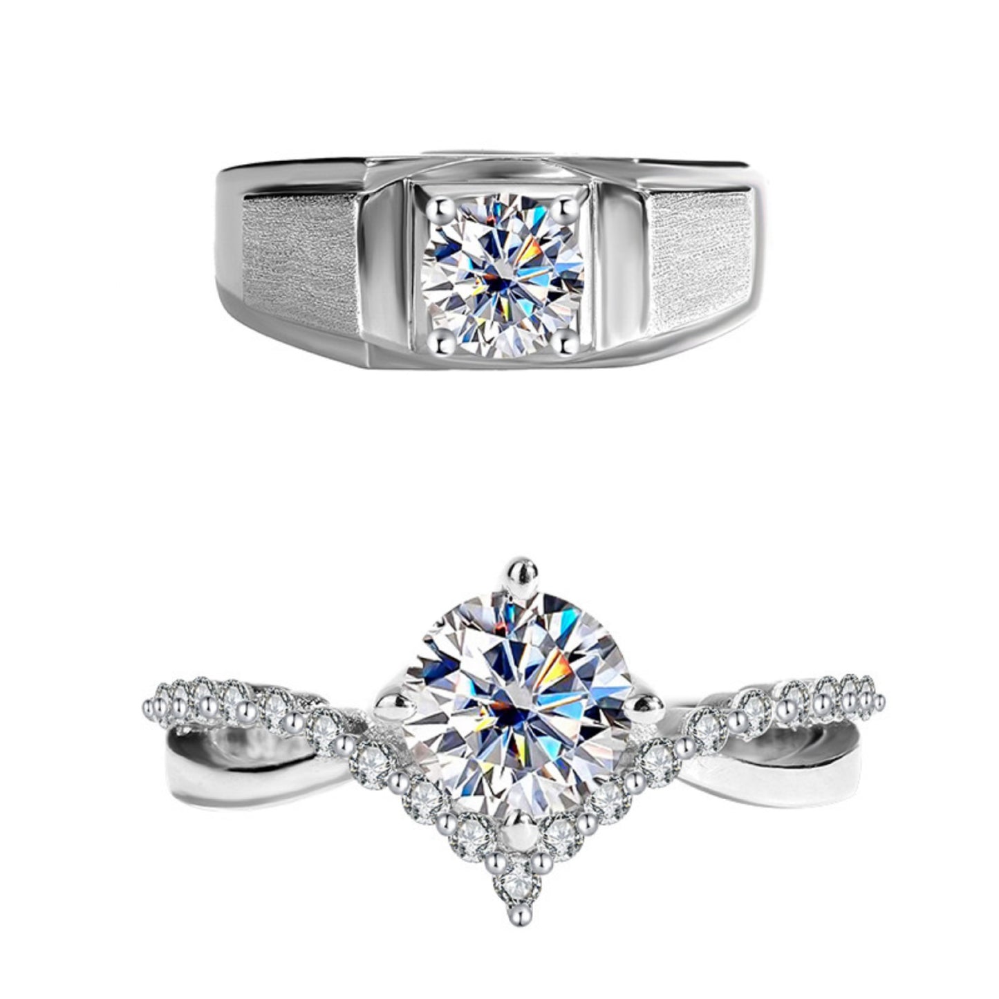 Cross-border hot selling S925Sterling Silver Moissanite Couple Rings Adjustable Open Proposal Wedding Rings Factory Wholesale