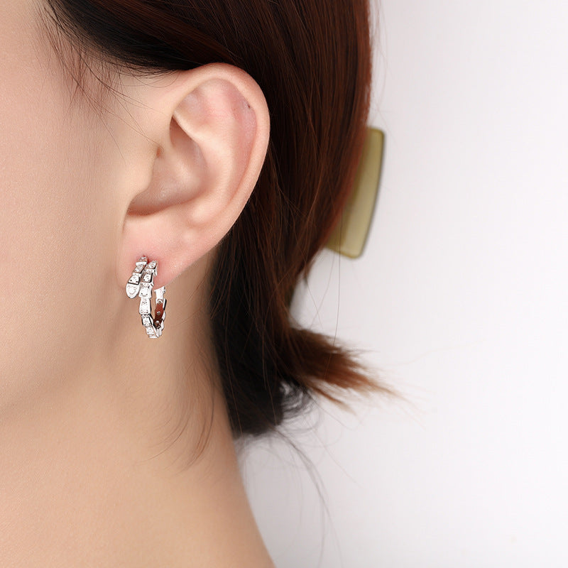 S925Pure Silver Full Moissanite Snake-Shaped Earrings for Women, Moissanite Stone, Light Luxury Fashion, High-End Feel, Ear Clips, Factory Wholesale
