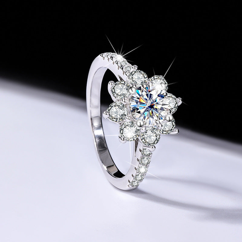 Sterling Silver925Moissanite Ring for Women Silver Ring Flower Diamond Ring TikTok Live Genuine Diamond Source Dropshipping
