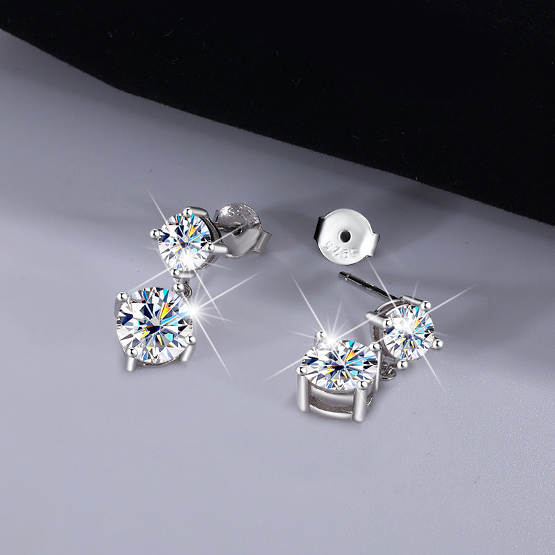 Best seller in europe and america S925Sterling Silver Moissanite Tassel Four-Prong Earrings Korean Style Full Diamond Moissanite Earrings Factory Wholesale