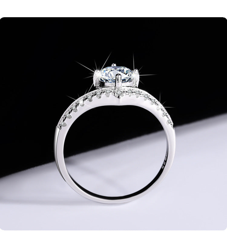 Sterling Silver Platinum Plated Moissanite Passable Diamond Pen Moissanite Crown Genuine Diamond Ring Simulated Diamond Proposal Wedding Ring
