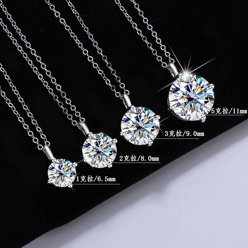 S925Sterling Silver Classic Four-Claw Moissanite Pendant Necklace for Women Fashion High-End Collarbone Chain Jewelry Wholesale