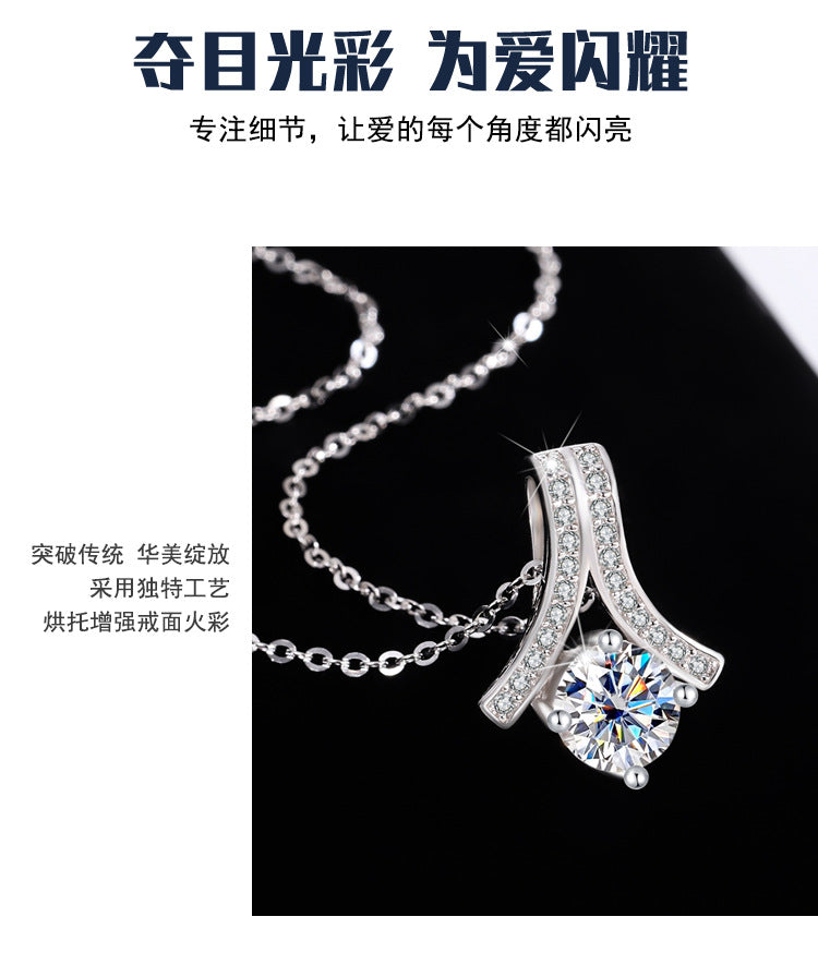 s925Sterling Silver Herringbone Necklace Silver Pendant Moissanite Women's Classic Jewelry Fashion Collarbone In Stock Wholesale