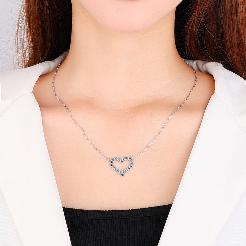 Factory Direct Supply Cross-Border925Sterling Silver Plated pt950Moissanite Heart Pendant Love Moissanite Necklace for Women Wholesale