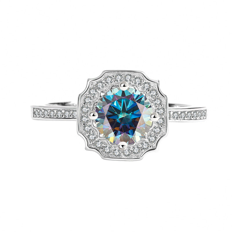 S925Sterling Silver Ring D Moissanite Moissanite Diamond Women's Imitation Sea Rui Wen Style1Carat Ring