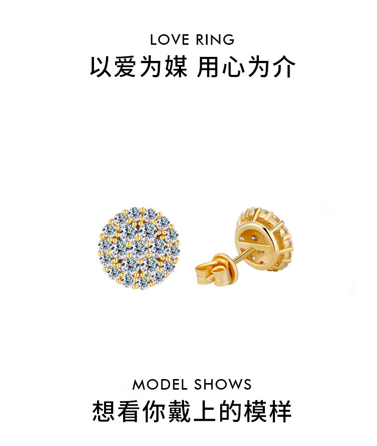 Europe and america cross border S925Sterling Silver Hip-Hop Style Full Diamond Moissanite Trendy Personality High-End Unisex Earrings