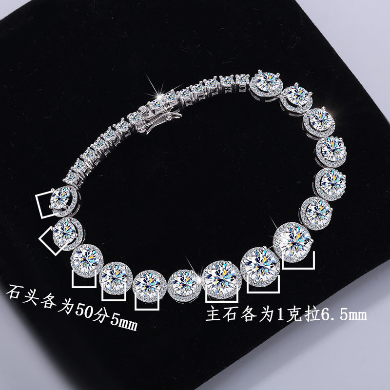 Cross-border hot selling S925Silver Round Bracelet for Women with Moissanite, Luxurious Heavy Craft Bracelet, Super Sparkling Jewelry, In Stock Wholesale