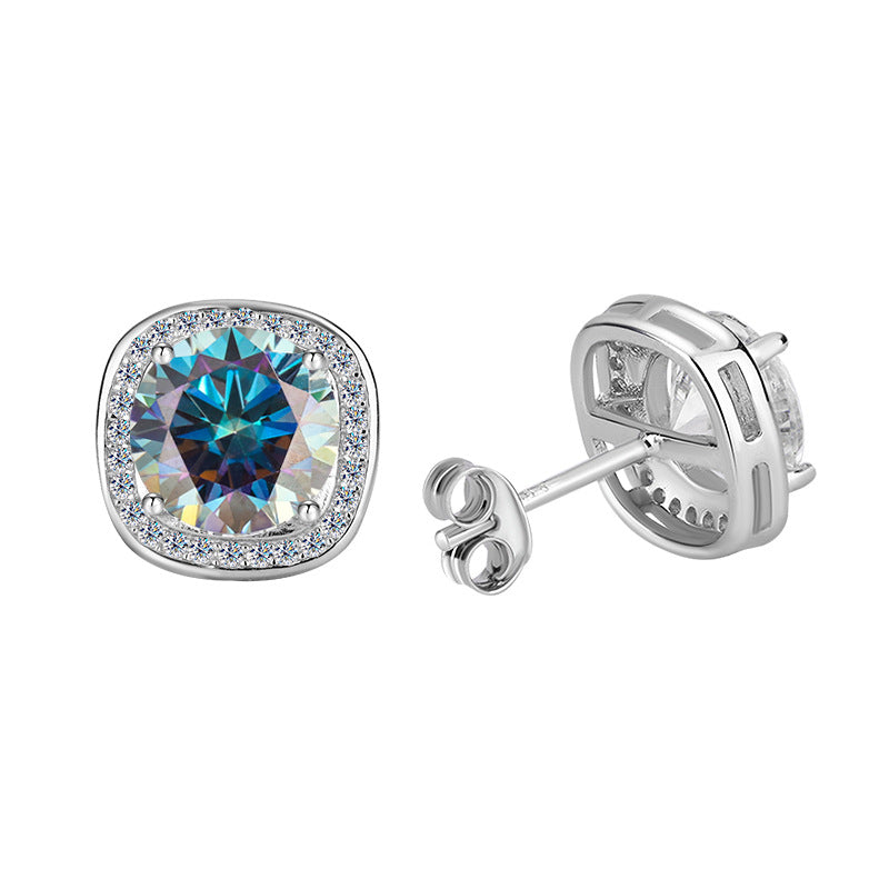 Factory direct sales S925Pure Silver Luxury Square Bag Earrings for Women Moissanite Earrings Elegant High-end Moissanite Stud Earrings