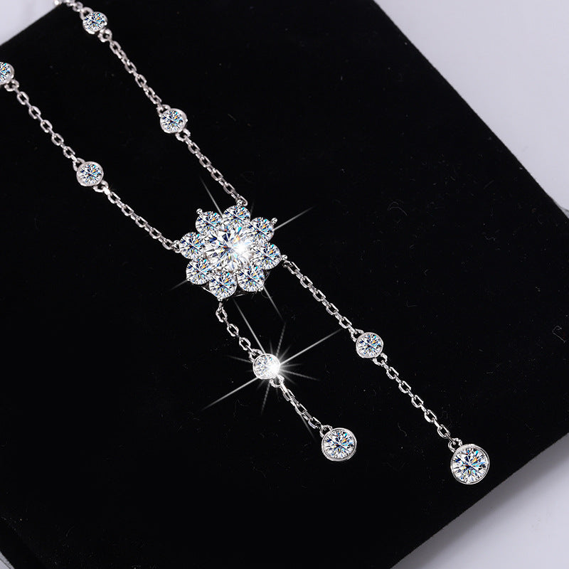 Cross-Border S925Pure Silver Tassel Bubble Rose Necklace for Women, Ultra Luxurious Design, Light Luxury Jewelry, Factory Wholesale