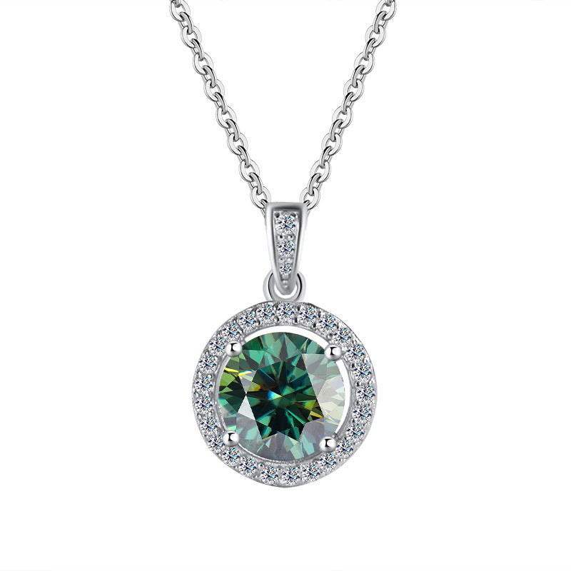 Cross-Border S925Sterling Silver Four-Claw Round Bag Necklace for Women, Moissanite Necklace Pendant, High-End Sweater Chain, Factory Wholesale