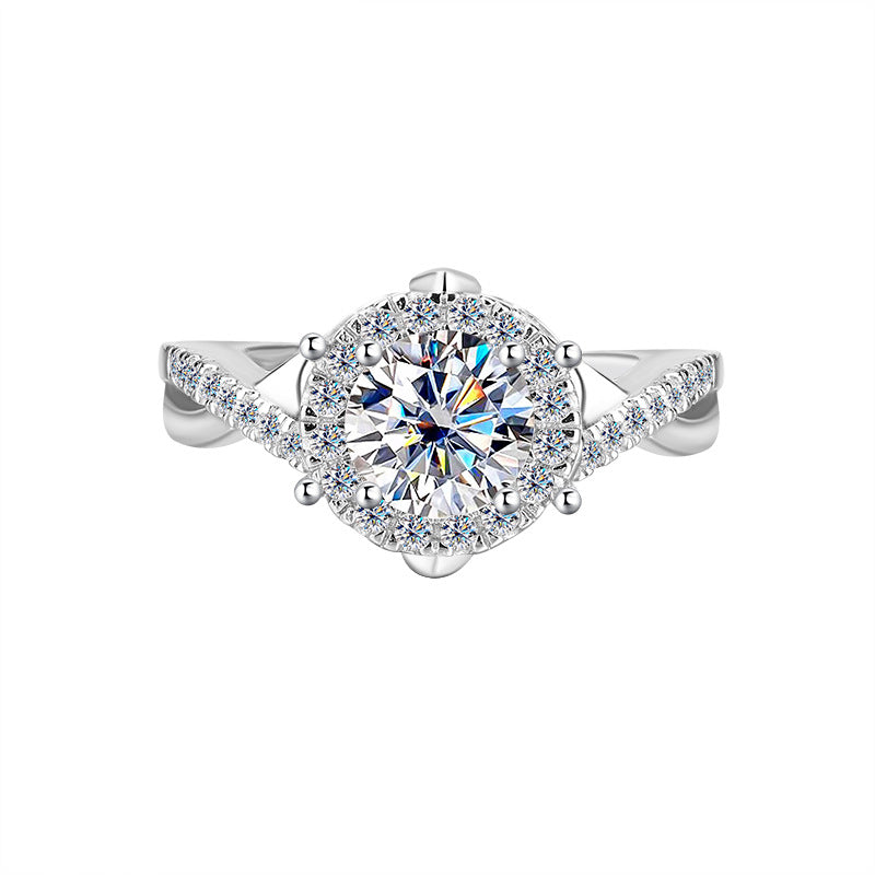 Europe and America Cross Border Hot Sale S925Pure Silver Royal Estate Moissanite Heavy Craft Luxurious Setting Women's Ring High-end Diamond Ring Wholesale