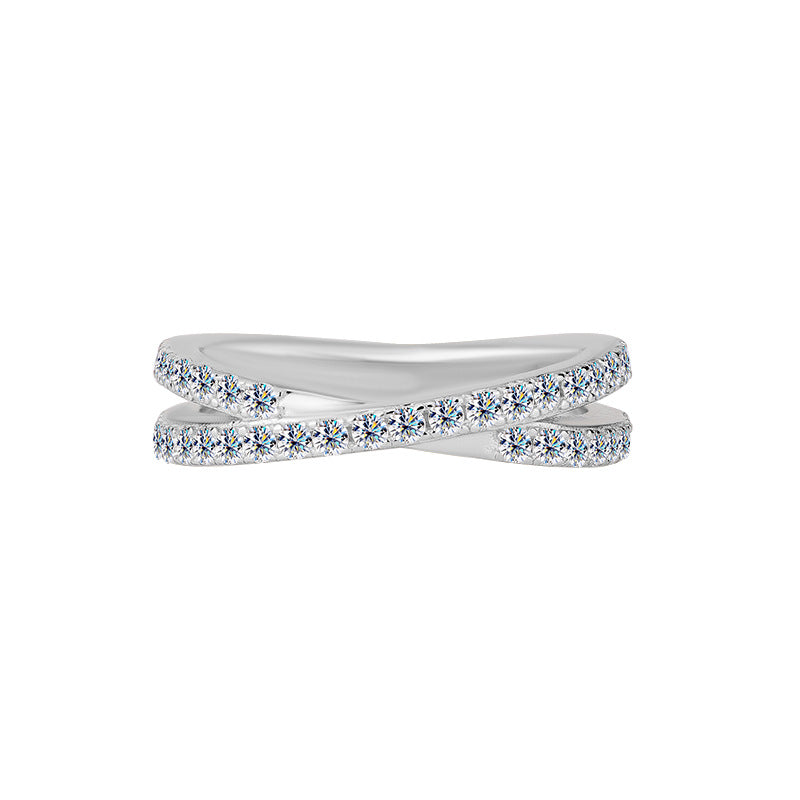 Cross-border Factory Wholesale S925Sterling Silver Cross Ring Moissanite Double Stacked Ring Simple High-end Ring Jewelry