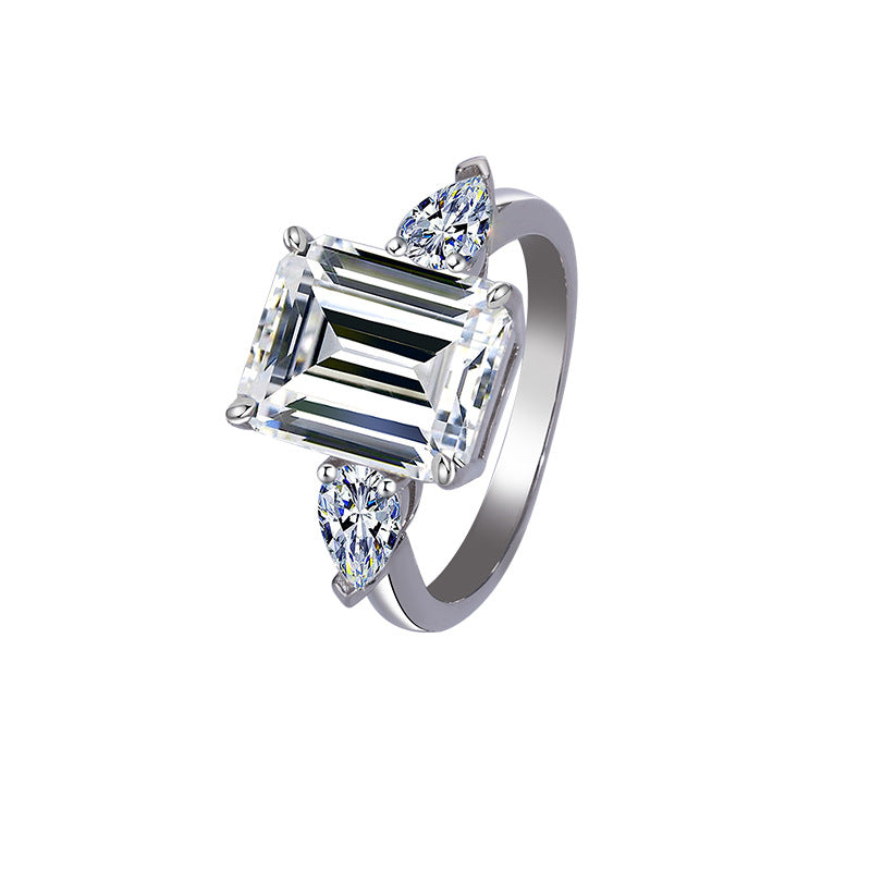 S925Silver Moissanite Ring5Carat Rectangular Emerald Cut Radiant Cut Luxury Inlaid Irregular Diamond Women's Ring Wholesale
