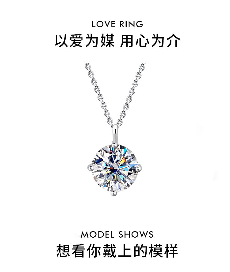 S925Sterling Silver Classic Four-Claw Moissanite Pendant Necklace for Women Fashion High-End Collarbone Chain Jewelry Wholesale
