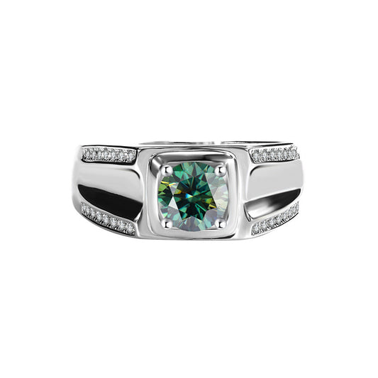 Source Manufacturer S925Pure Silver Moissanite Men's Ring1Carat Double Row Micro Inlaid Large Men's Ring Luxury European and American Fashion