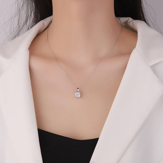 Cross-Border S925Sterling Silver Moissanite Necklace Irregular Diamond Princess Cut Pendant Women's Fashion Collarbone Chain Factory Wholesale